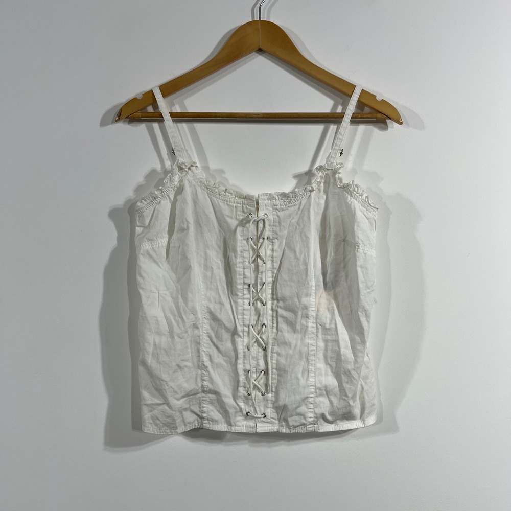 Faded Glory Dainty Renfair Coquette Lace Up Corset Camisole Smocked Top Medium